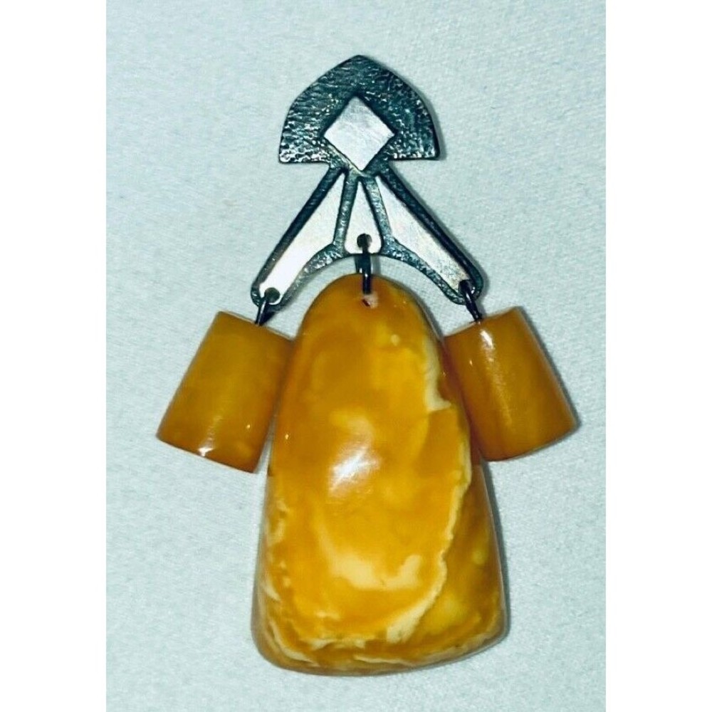 Baltic Amber Russia Soviet Era 875 Silver Pin Brooch VINTAGE